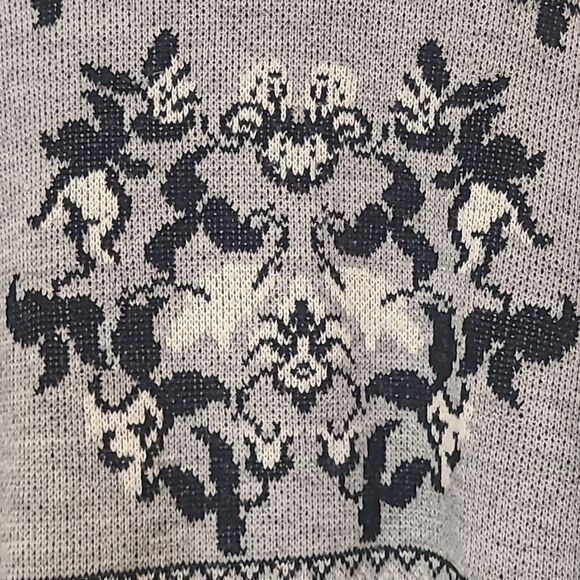 Diane VonFurstenberg Sweater Ski Double Mock Neck Knit Floral Gray Black Sz. S/M - Picture 4 of 10